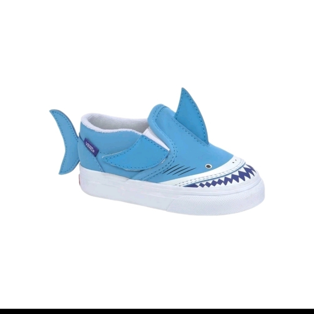 Vans Toddler Blue Leather Shark Fin Slip-On V Shark Shoe 4